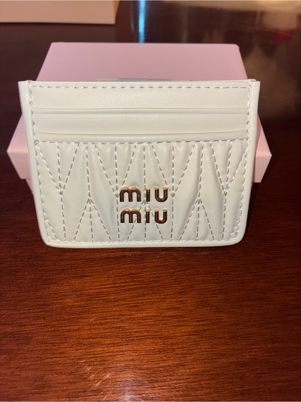 Miu Miu White Quilted Leather Card & Key Holder with Gold Logo